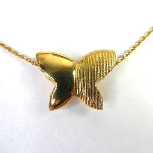 Amway Artistry Vintage Gold Tone Chain Necklace Butterfly Ribbed Slide Pendant